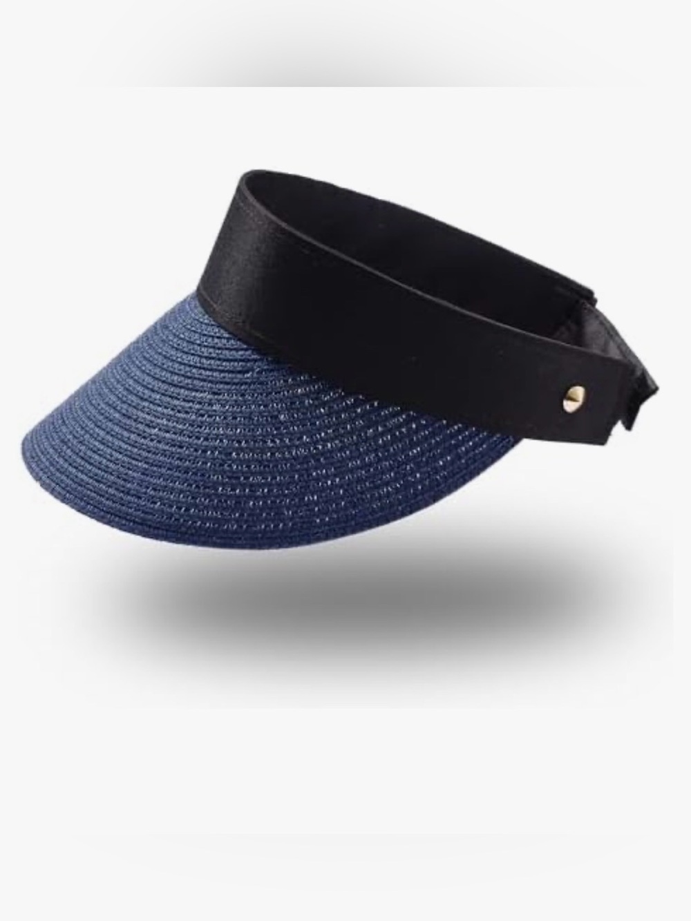 Blue visor with black band and velcro back.